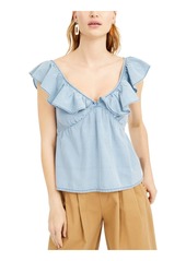French Connection womens Chambray Ruffle Tops Blouse   US