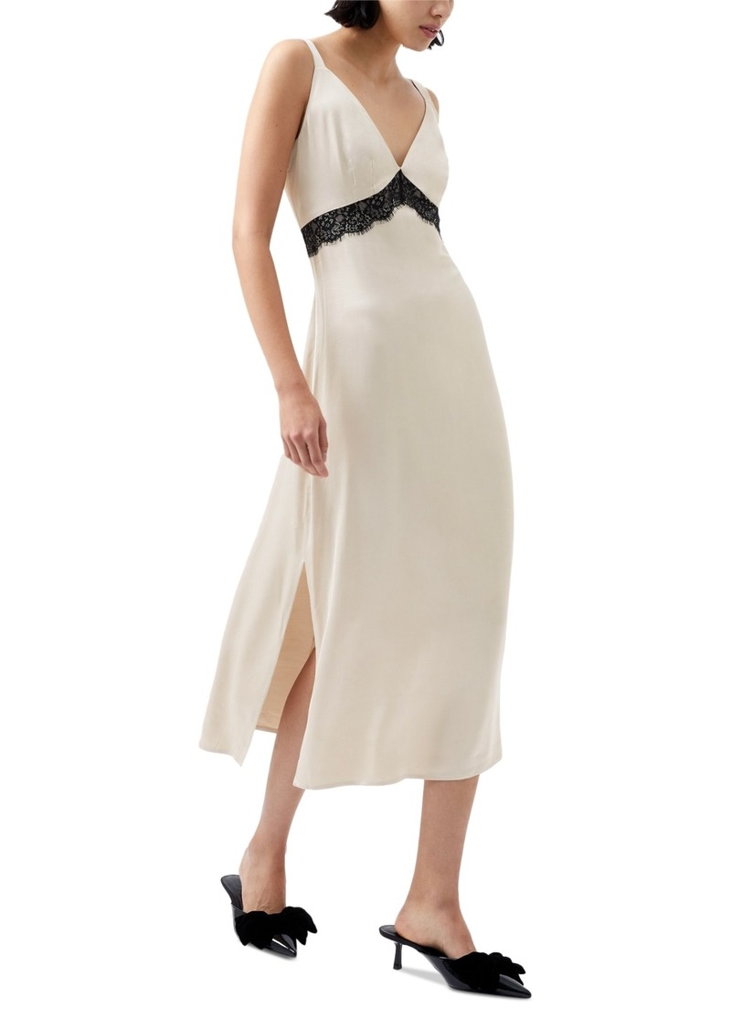 French Connection Women's Ennis Satin Lace-Trim Dress - Classic Cream