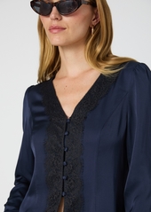 French Connection Women's Ennis Satin Long-Sleeve Blouse - Marine/Black