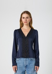 French Connection Women's Ennis Satin Long-Sleeve Blouse - Marine/Black