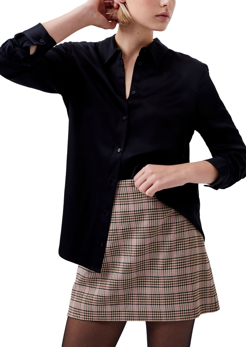 French Connection Women's Ennis Satin Long-Sleeve Shirt - Black