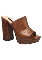 French Connection Women's Lewis Croc Faux Leather Peep Toe Sandal - Brown