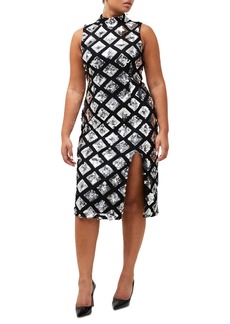 French Connection Women's Mock-Neck Sequin Midi Dress - Black/silver