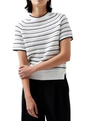 French Connection Women's Oskie Pointelle Cotton Knit Top - MOONLESS NIGHT/WHITE