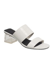 French Connection Women's Slide on Block Heel Sandals - White- Faux Leather