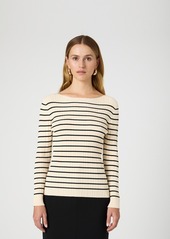 French Connection Women's Stripe Crinkle Knit Long-Sleeve Top - Classic Cream