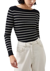 French Connection Women's Stripe Crinkle Knit Long-Sleeve Top - Black/Classic Cream