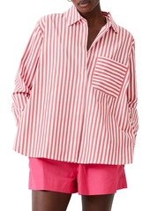 French Connection Women's Striped Point Collar Long Sleeve Top - Aurora Pink