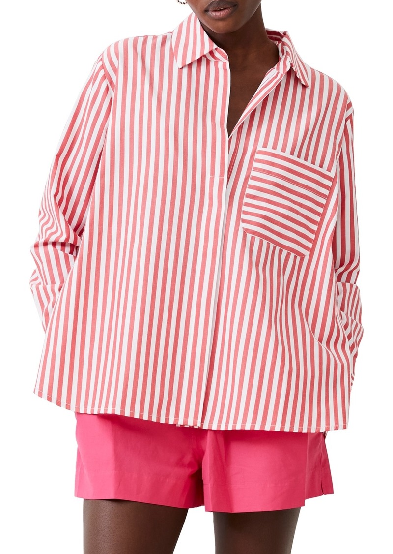 French Connection Women's Striped Point Collar Long Sleeve Top - True Red