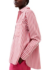 French Connection Women's Striped Point Collar Long Sleeve Top - True Red