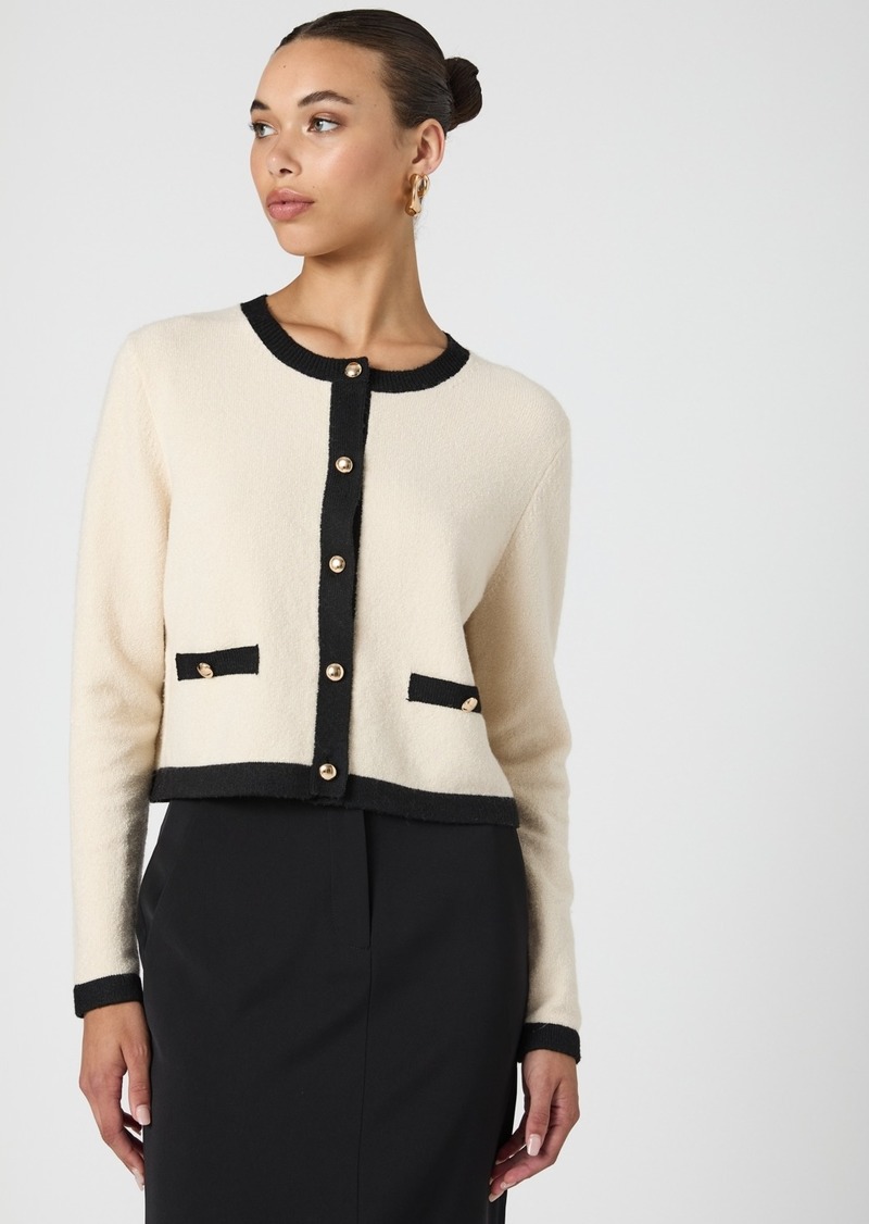 French Connection Women's Vhari Contrast-Trim Button-Up Cardigan Sweater - Classic Cream