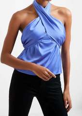 French Connection Inu Satin Cross Neck Top In Blue