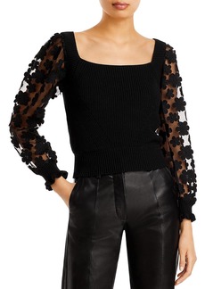 French Connection Juliet Womens Applique Sheer Crop Sweater