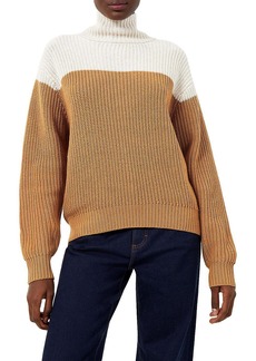 French Connection Mozart Womens Cotton Colorblock Turtleneck Sweater