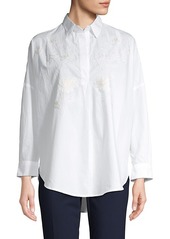 French Connection Oversized Embroidered Cotton Shirt