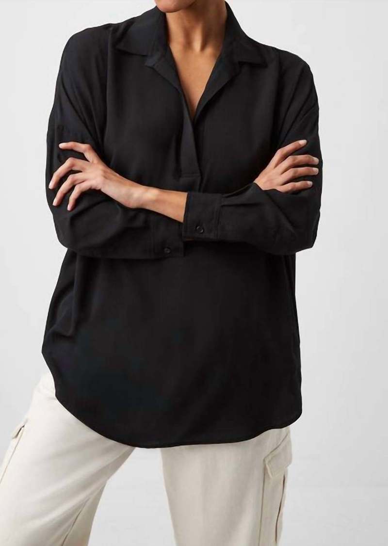 French Connection Rhodes Crepe Pop Over Shirt In Black