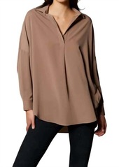 French Connection Rhodes Crepe Pop Over Shirt In Mocha Mousse