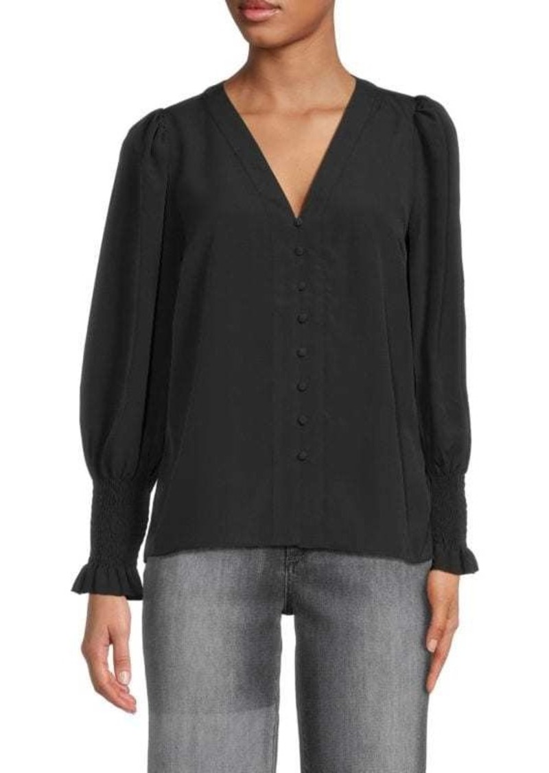 French Connection Solid Button Front Top