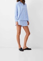 French Connection Stripe Shirting Short In Blue Linen White