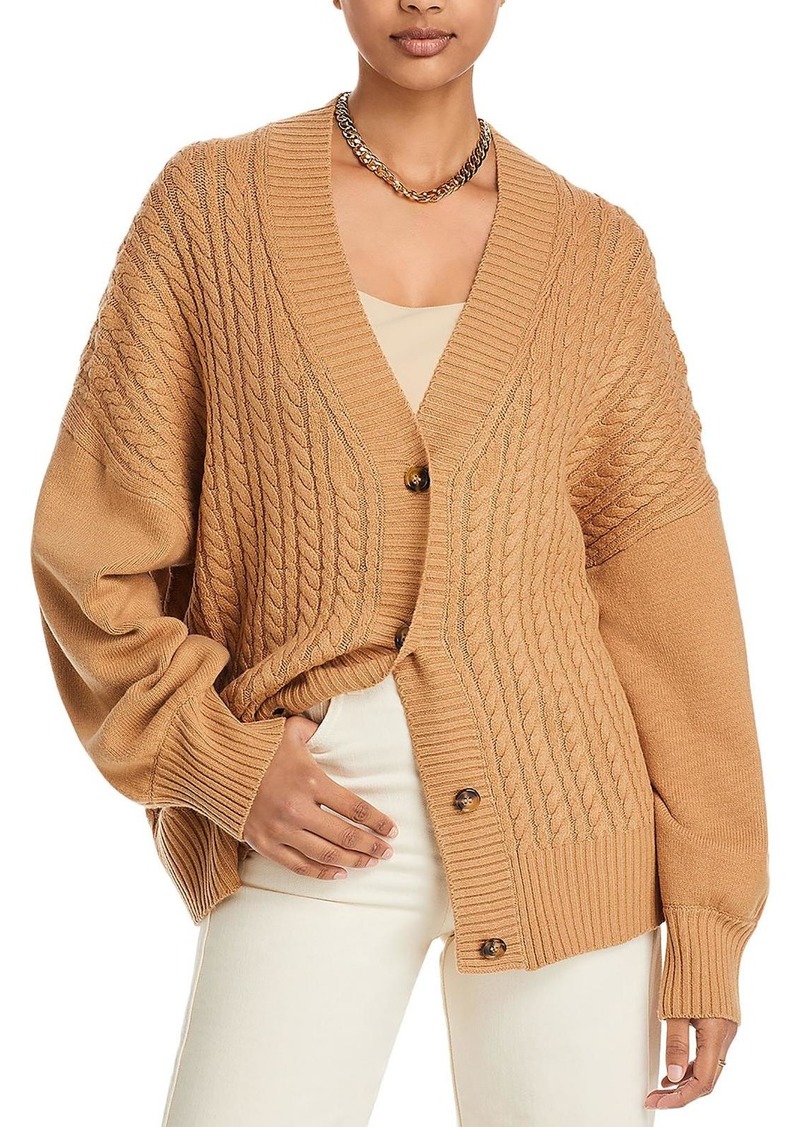 French Connection Womens Cable Knit Ribbed Trim Cardigan Sweater