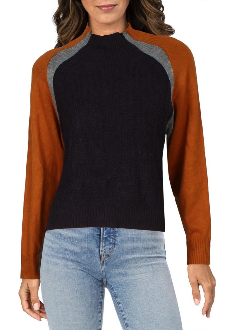 French Connection Womens Colorblock Pullover Mock Turtleneck Sweater