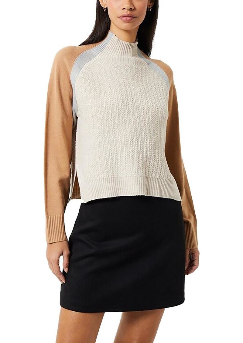 French Connection Womens Colorblock Pullover Mock Turtleneck Sweater