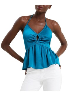 French Connection Womens Cut-Out Smocked Peplum Top