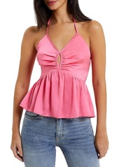 French Connection Womens Cut-Out Smocked Peplum Top