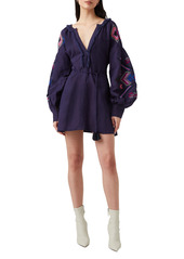 French Connection Alotta Embroidered Long Sleeve Cotton & Linen Minidress in Eclipse at Nordstrom