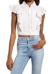 French Connection Duna Broderie Anglaise Ruffle Crop Top in Summer White at Nordstrom
