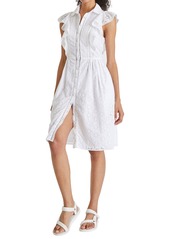 French Connection Duna Broderie Anglaise Ruffle Shirtdress in Summer White at Nordstrom
