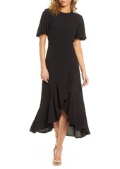 French Connection Emina Belted High/Low Midi Dress in Black at Nordstrom