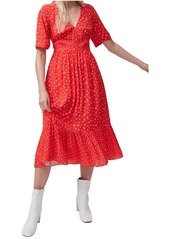 French Connection Fayola Drape Midi Dress in Fiery Red Multi at Nordstrom