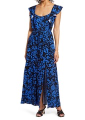French Connection Floral Drape Maxi Sundress in Black Ceramic Blue at Nordstrom