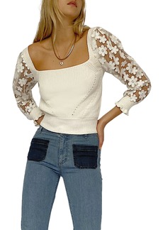 French Connection Juri Mozard Caballo Lace Sleeve Cotton Sweater in Winter White at Nordstrom Rack