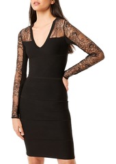 French Connection Odelia Lace Tobey Long Sleeve Sweater Dress in Black/Black at Nordstrom