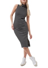French Connection Tommy Ribbed Turtleneck Midi Dress in Black/Summer White at Nordstrom