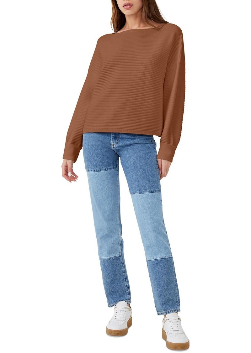 French Connection Womens Horizontal Rib Boatneck Crop Sweater