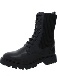 French Connection Womens Leather Knit Combat & Lace-Up Boots