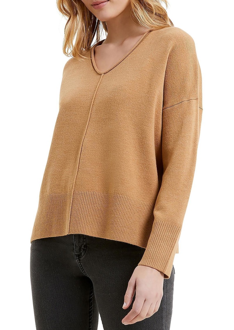 French Connection Womens V-Neck Ribbed Trim Pullover Sweater