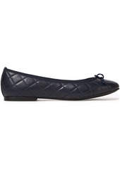 French Sole Woman Lola Bow-embellished Quilted Leather Ballet Flats Storm Blue