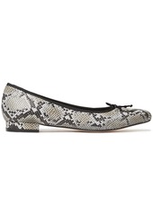 French Sole Woman Penelope Bow-embellished Snake-effect Leather Point-toe Flats Animal Print
