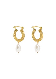 Freya Rose Gold Weave Mini Hoops With Baroque Pearl Earrings - Gold