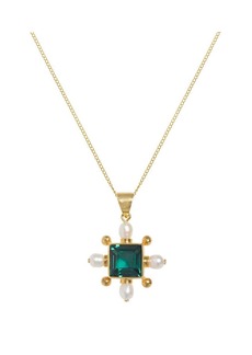 Freya Green Quartz Cross Necklace - Dark Green