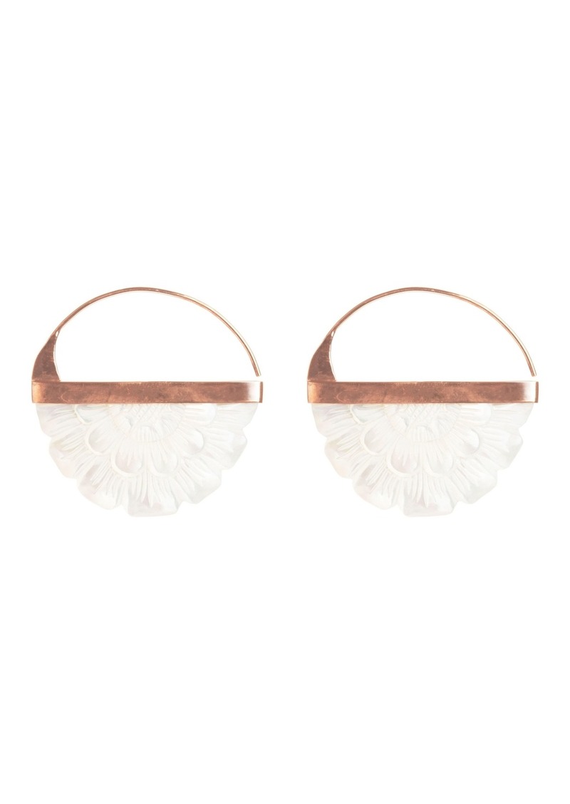 Freya Hand Carved Mother Of Pearl Rose Hoop Earrings - White