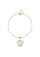 Freya Rice Pearl Bracelet with Heart Charm - White