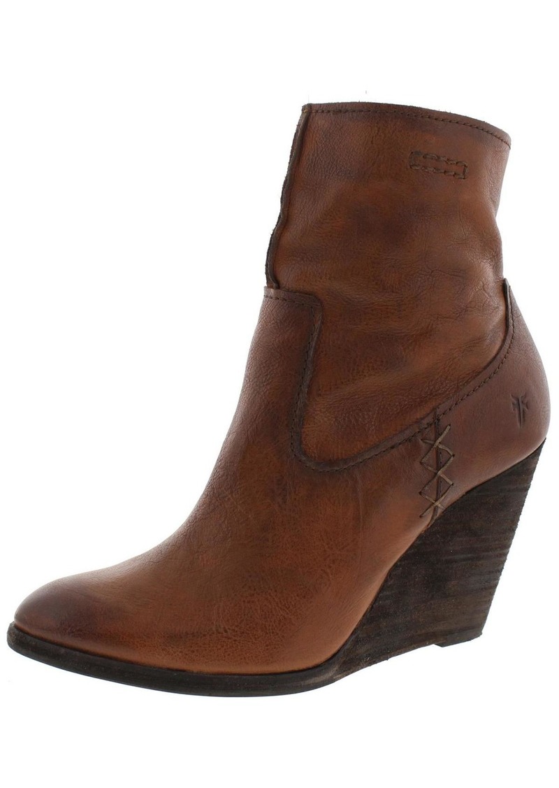 Frye Cece Artisan Short Womens Leather Stacked Wedge Boots