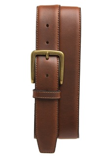 Frye 35mm Stitched Feather Edge Leather Belt in Tan /Antique Brass at Nordstrom Rack