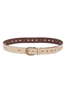 Frye Diamond Perforated Leather Belt in Cream /Antique Brass at Nordstrom Rack