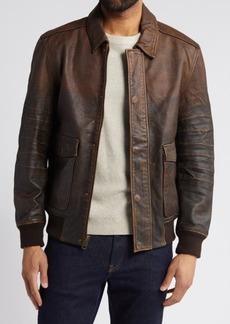 Frye Distressed Water Repellent Leather Aviator Jacket